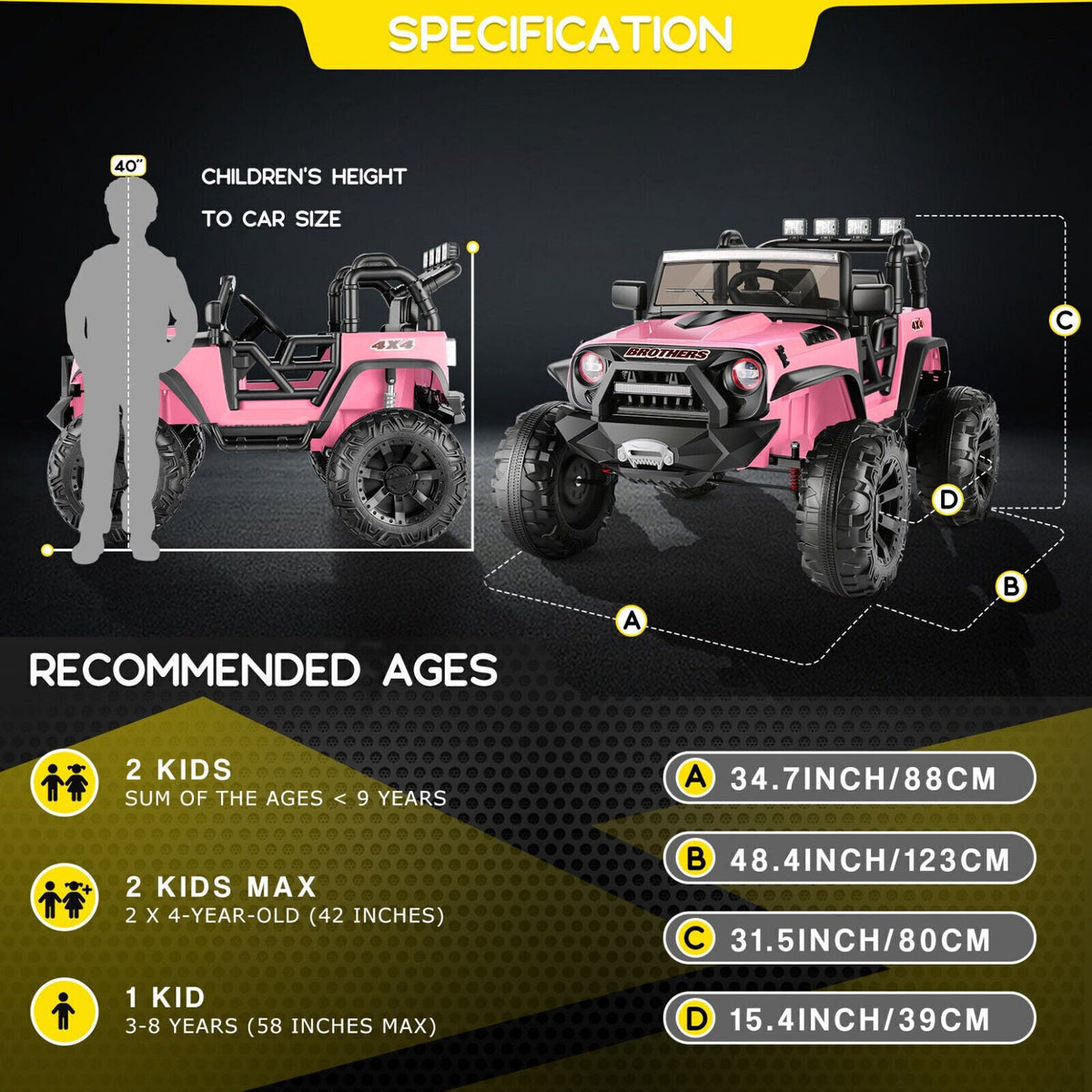 2-Seater Kids Electric Car with Parent Remote Control - 24V Ride On Truck for Endless Fun!