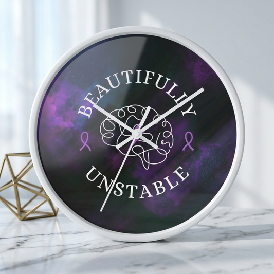 Beautifully Unstable Purple Ribbon Brain Silent Wall Clock – 10" Awareness Clock