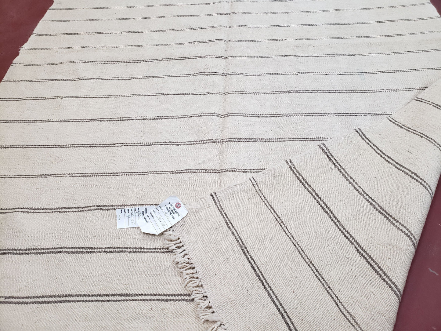 New Turkish Kilim Rug, Striped Area Rug, Southwestern Style, Off-white/Ivory Color, 5x8 Kilim Carpet, Hand-Knotted, Flatweave, Wool