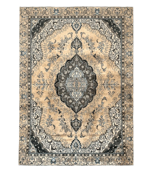 Antique Persian Tabriz Rug 9x12, Floral Medallion Rug, Hand-Knotted Wool Oriental Carpet, Room Sized Handmade Rug, 9 x 12 Vintage Farmhouse Rug