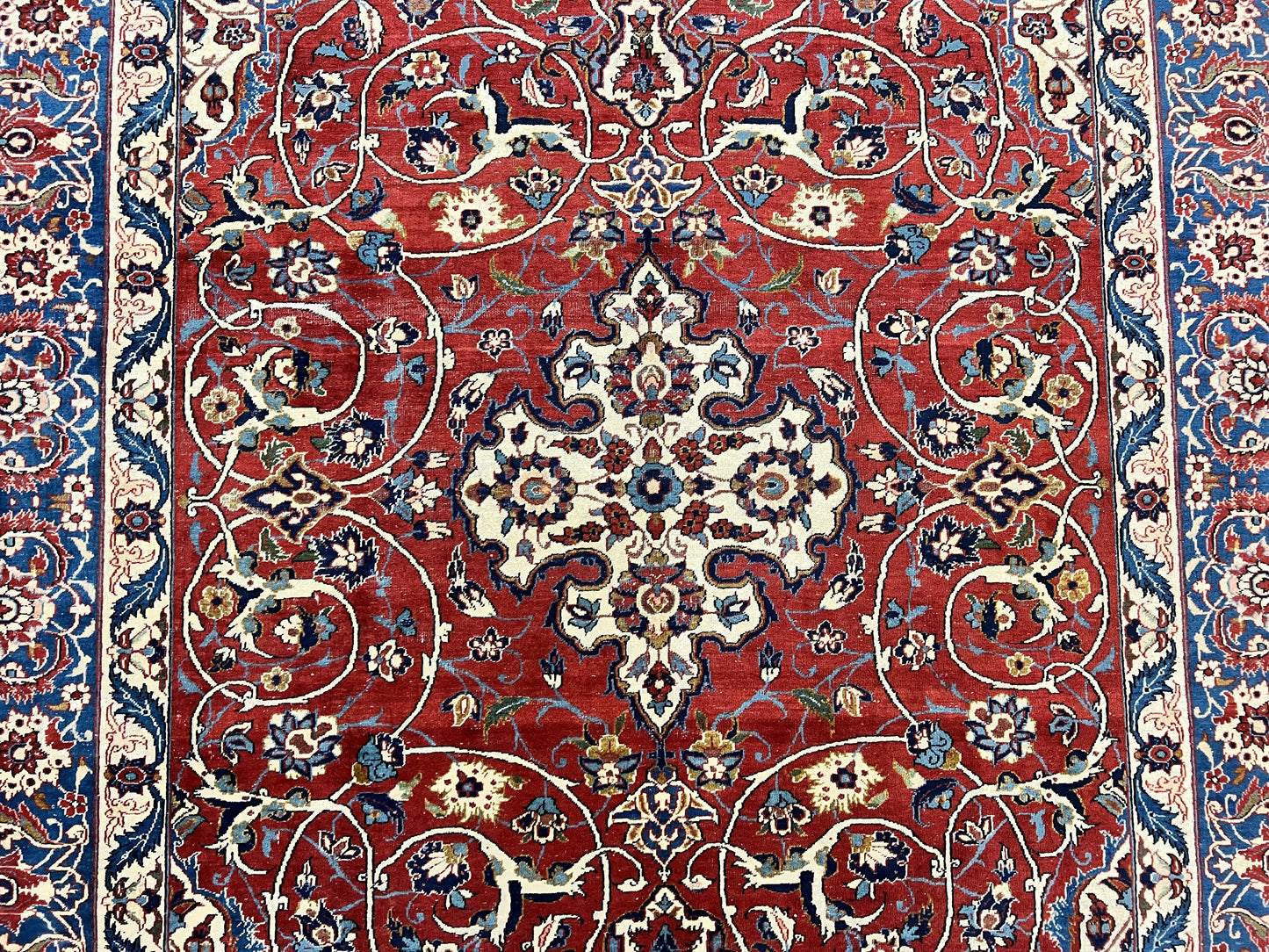 Red Persian Isfahan Rug 7x10 - Antique, Floral Medallion