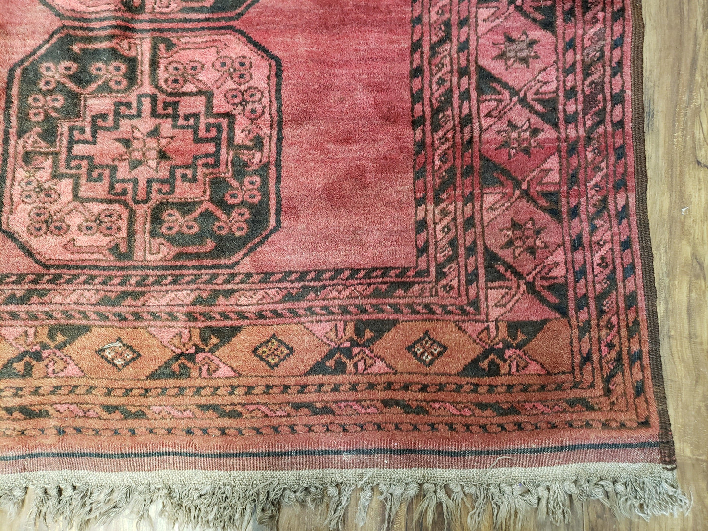 Antique Bukhara Area Rug, Vintage Afghan Bokhara Bashir Rug, 4x6 Hand-Knotted Oriental Carpet, Red & Black Wool Rug, 4' x 5'9