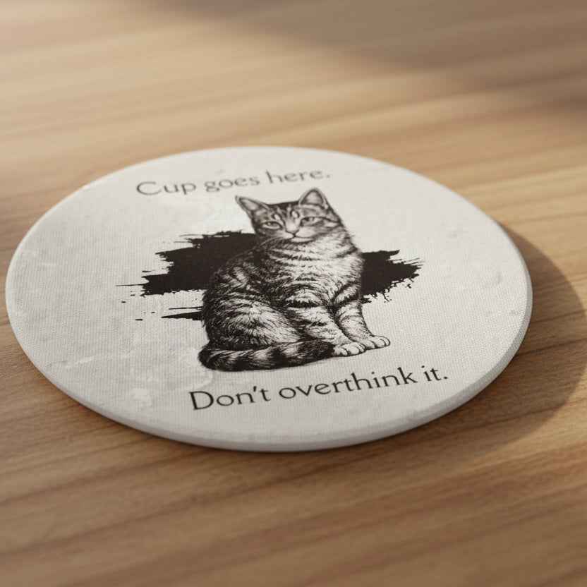 “Cup Goes Here” Cat Coaster — Instructions, Clearly Labeled