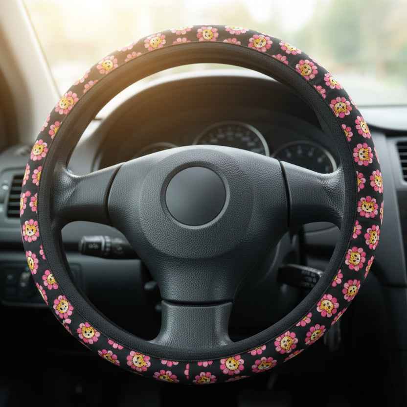 Floral Cat Steering Wheel Cover — Bloom With Attitude Edition