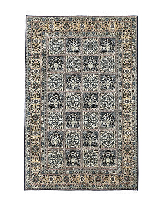 Persian Qum Rug 5x7, Panel Design Oriental Carpet, Multicolor, Hand Knotted Wool Vintage Traditional Rug, Medium Size 5 x 7 ft, Fine Rug
