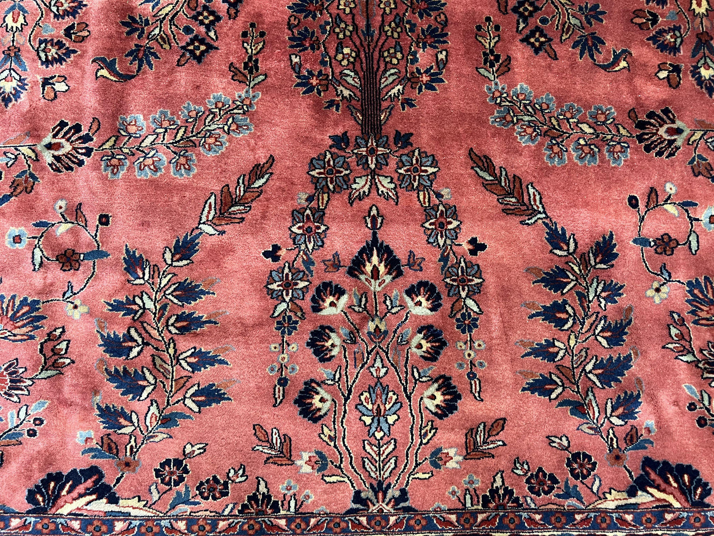 Indo Sarouk Rug 10x14, Vintage Indian Persian Area Rug 10 x 14, Wool Hand-Knotted Oriental Carpet, Red Floral Allover Large Rug, Beautiful