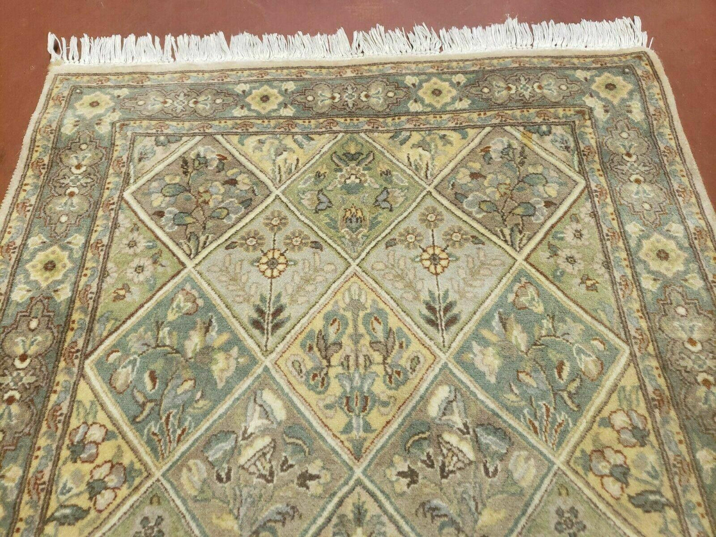 2' 7" X 9' Vintage Handmade India Floral Oriental Wool Runner Rug Hand Knotted