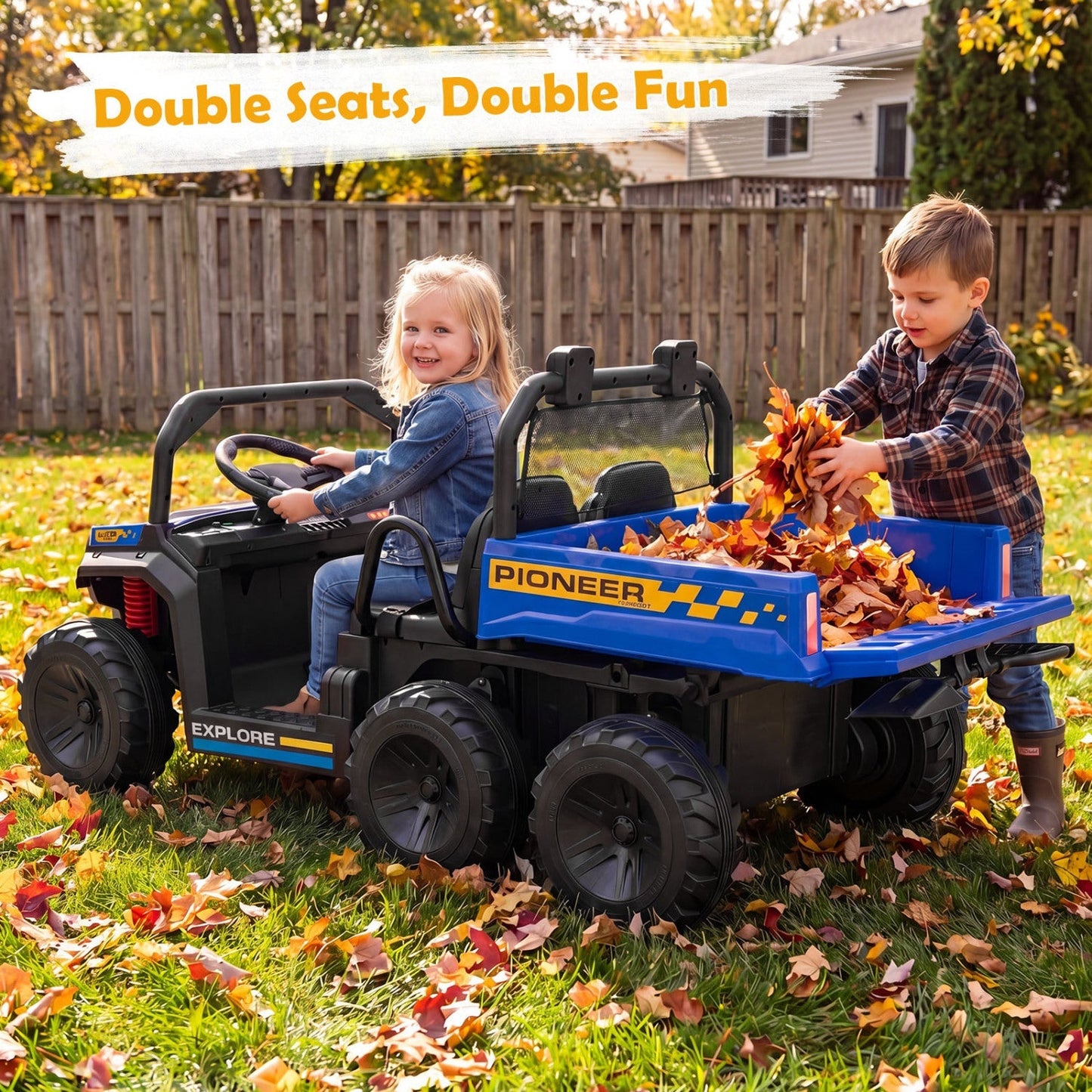 24V 2-Seater Kids Ride on Dump Truck 4WD with Electric Dump Bed and Lights