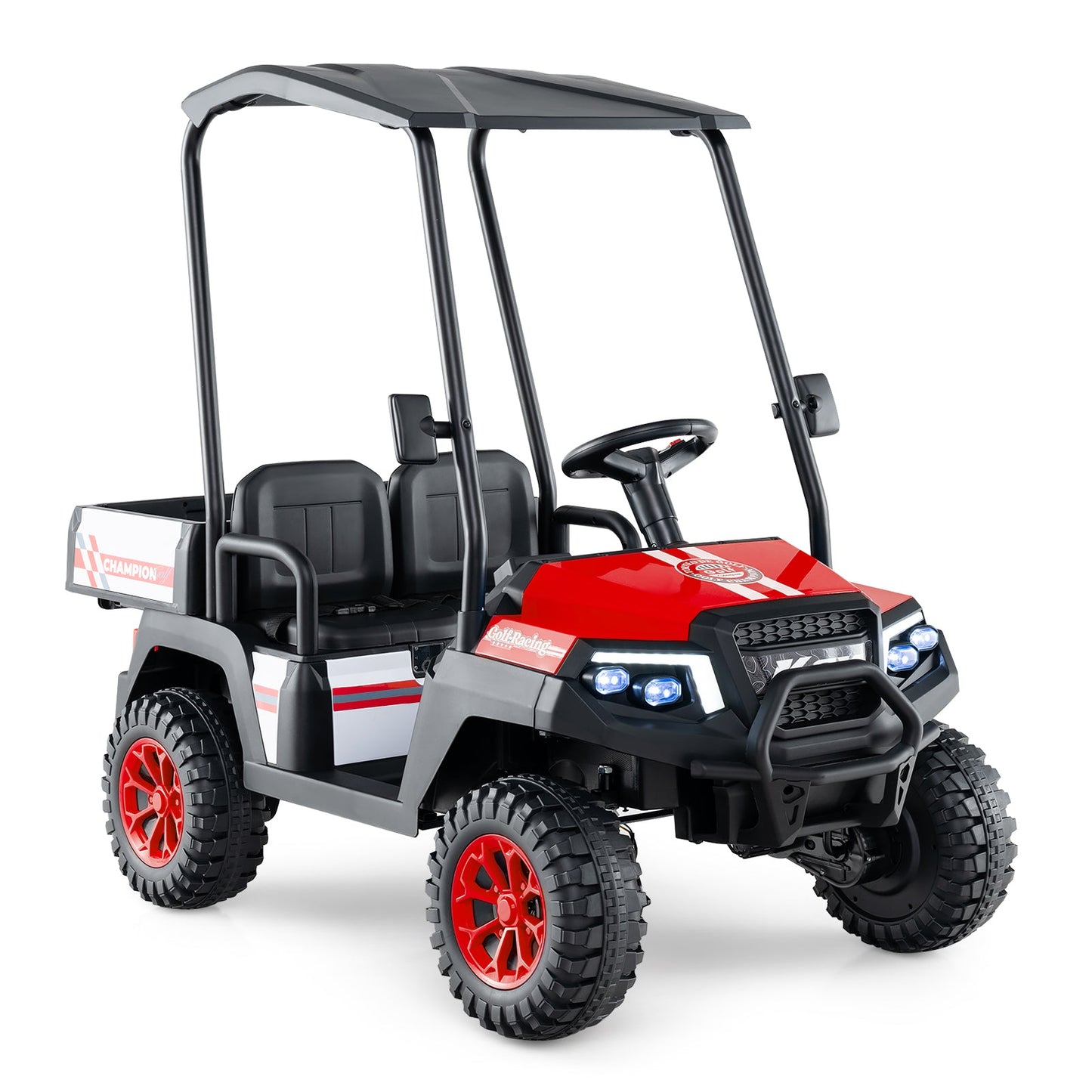 24V Kids Golf Cart 4WD 2-Seater Ride on Car with Storage Trunk and Horn-Red