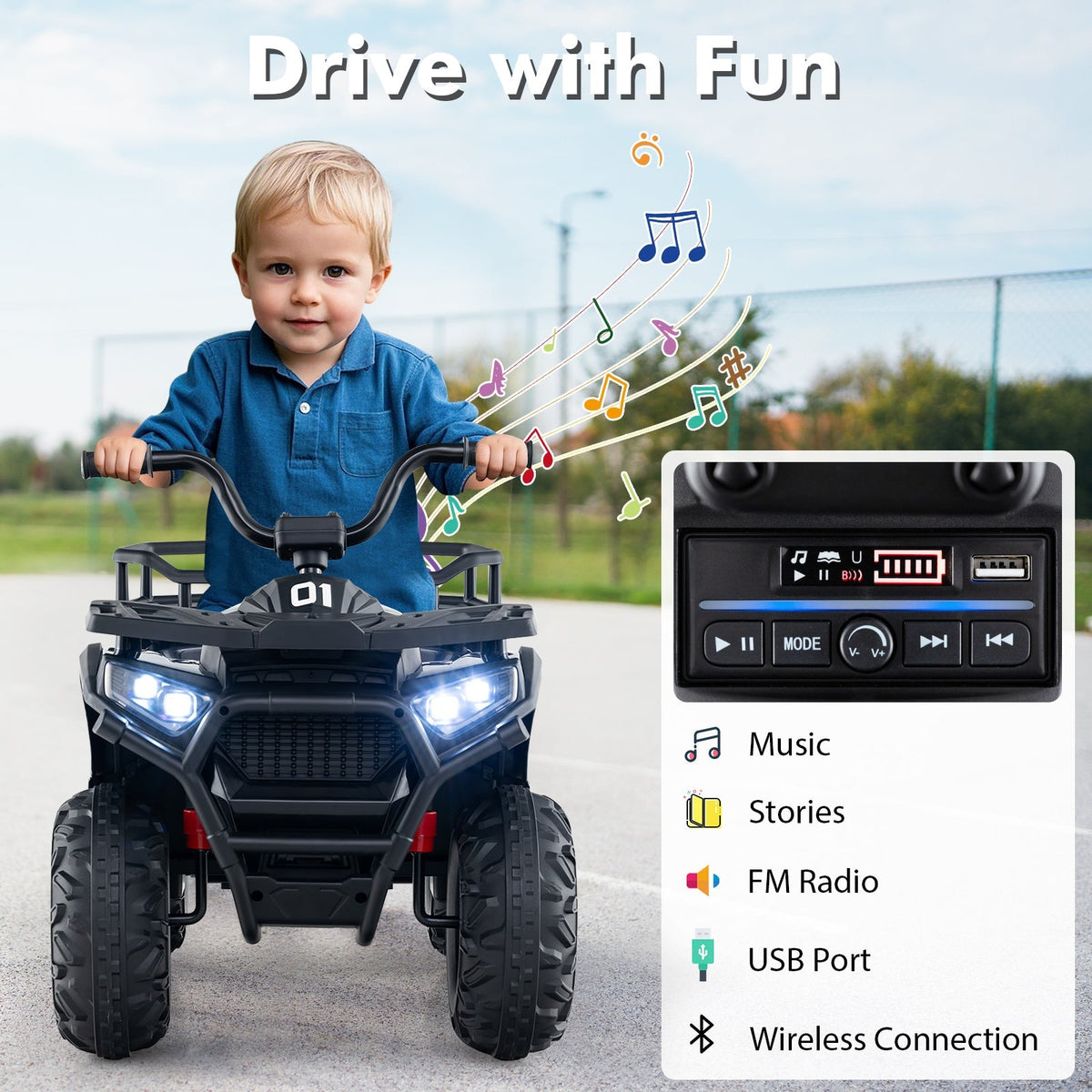24V Kids Ride on Electric ATV Quad Car with Realistic Sounds and LED Lights