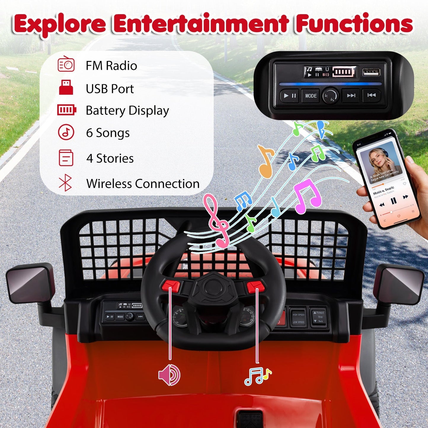 24V Ride On Car for Kids with Parent Remote Control and Music