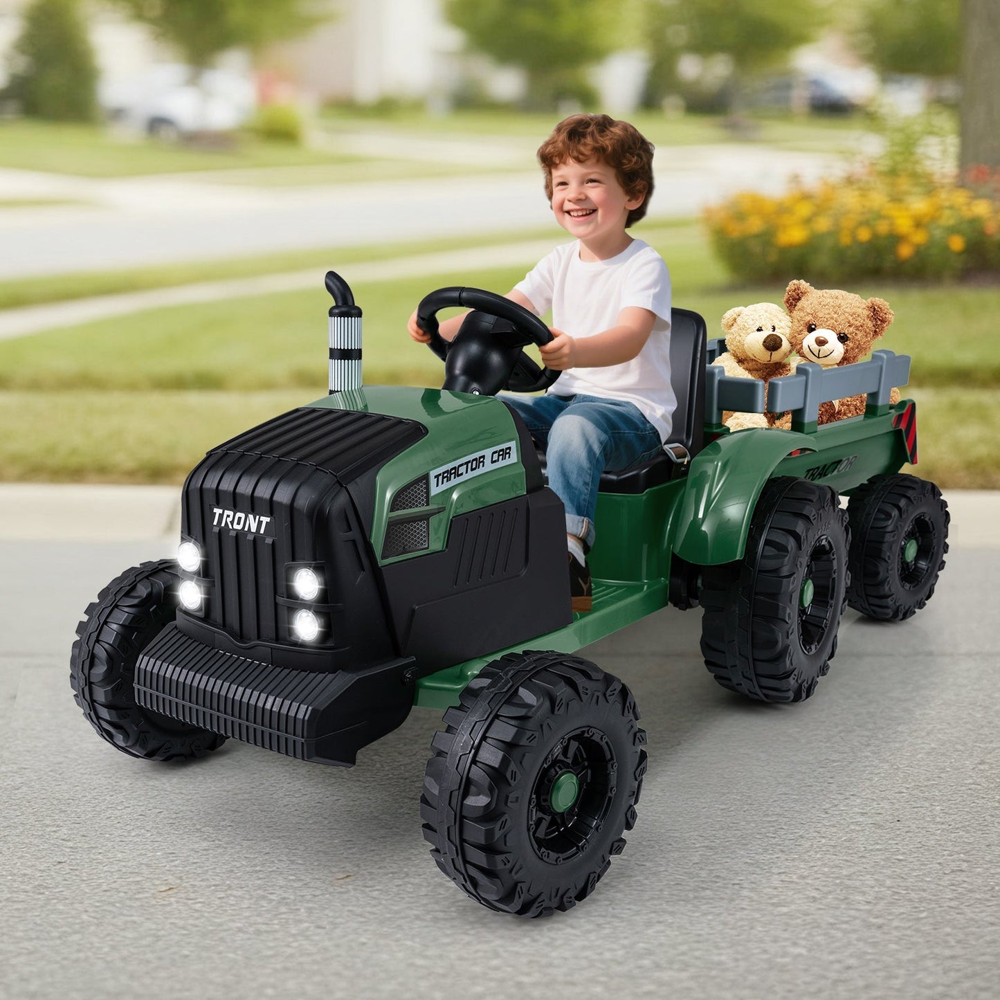 24V Ride On Tractor for Kids Electric Vehicle with Detachable Trailer and Remote Control