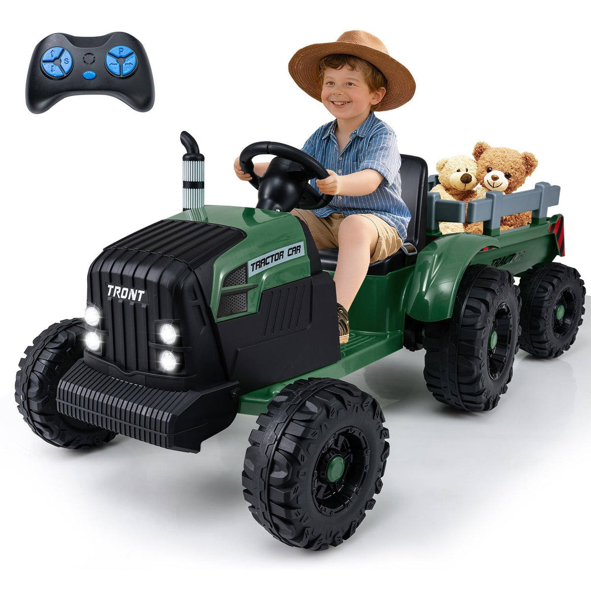 24V Ride On Tractor for Kids Electric Vehicle with Detachable Trailer and Remote Control
