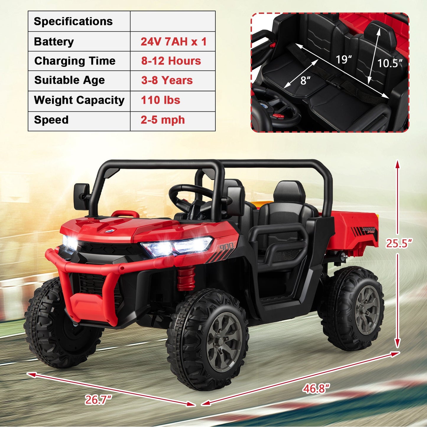 24V Ride on Dump Truck with Remote Control-Red