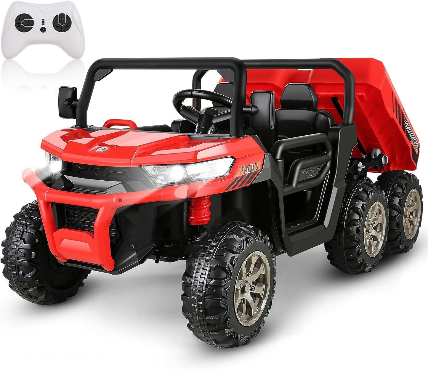 2 Seater 24V Electric Ride-On Car with Dump Bed and 4WD Tractor Trailer