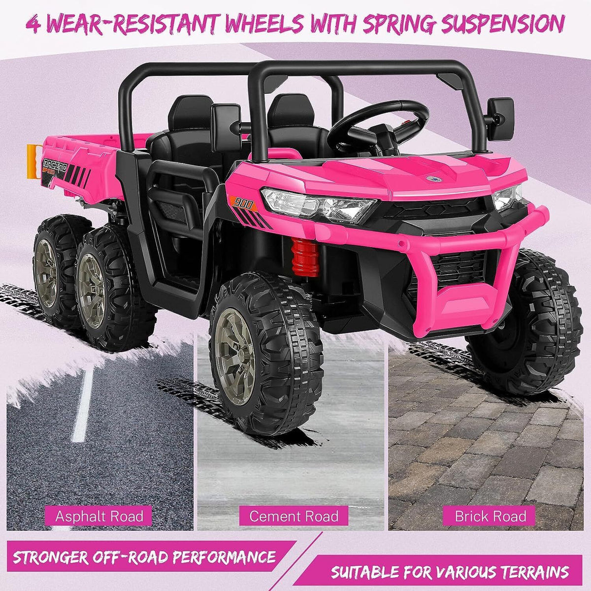 2 Seater 24V Electric Ride-On Car with Dump Bed and 4WD Tractor Trailer