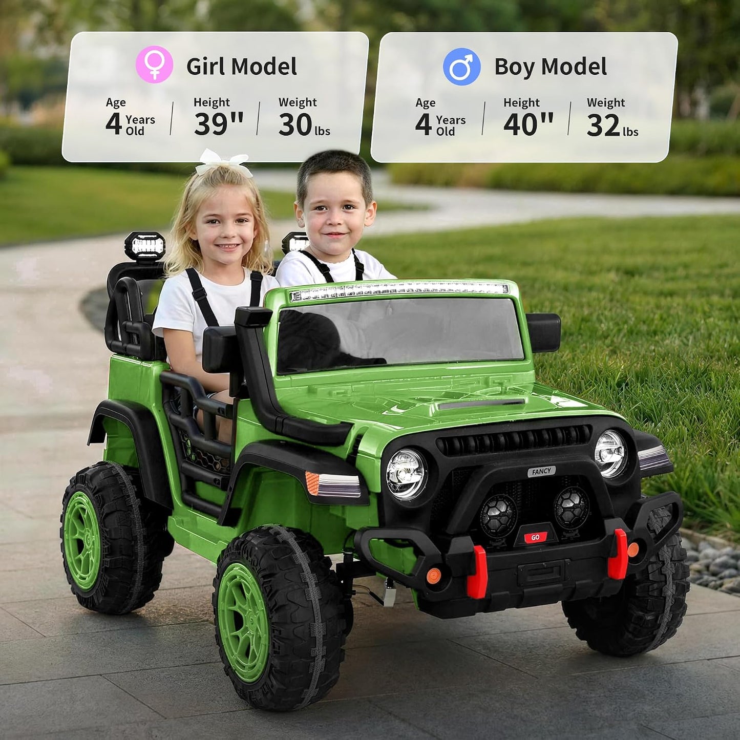 Electric 24V Kids Ride on Truck Car Jeep with MP3 Player, LED Lights, and Remote Control - 2 Seats