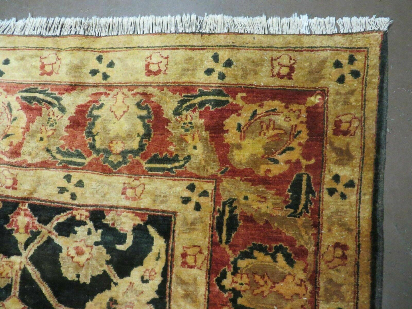 8' X 9' Handmade Pakistan Wool Cotton Rug Peshawar Black Floral Nice # 200C