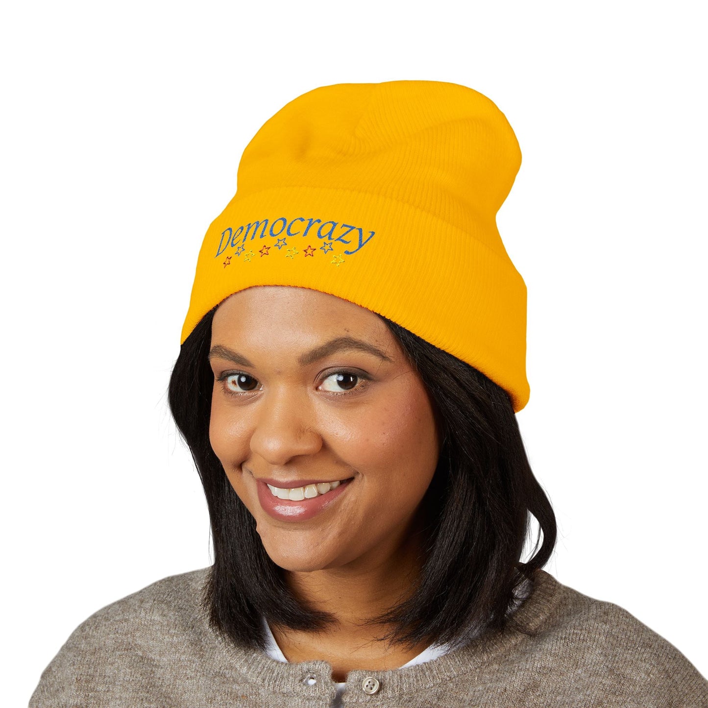Democrazy Cuffed Beanie – Political Satire Knit Hat