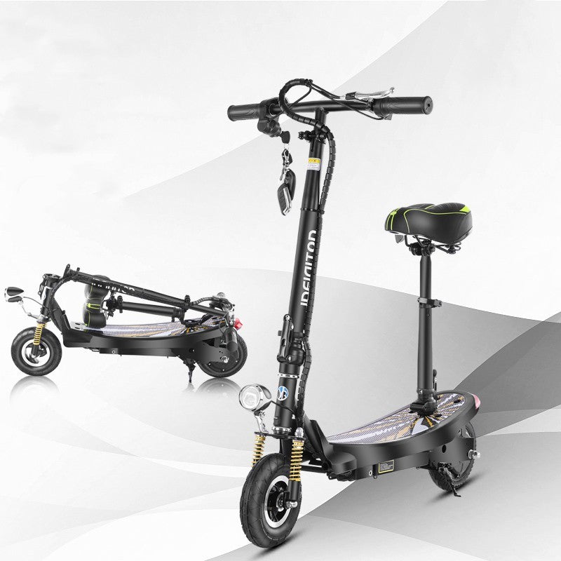 FlipStylez IDEIGITOD Black Foldable Electric Scooter | 24V Lithium Battery, Gold Spring Suspension, LED Headlight, Kids & Adults E-Scooter