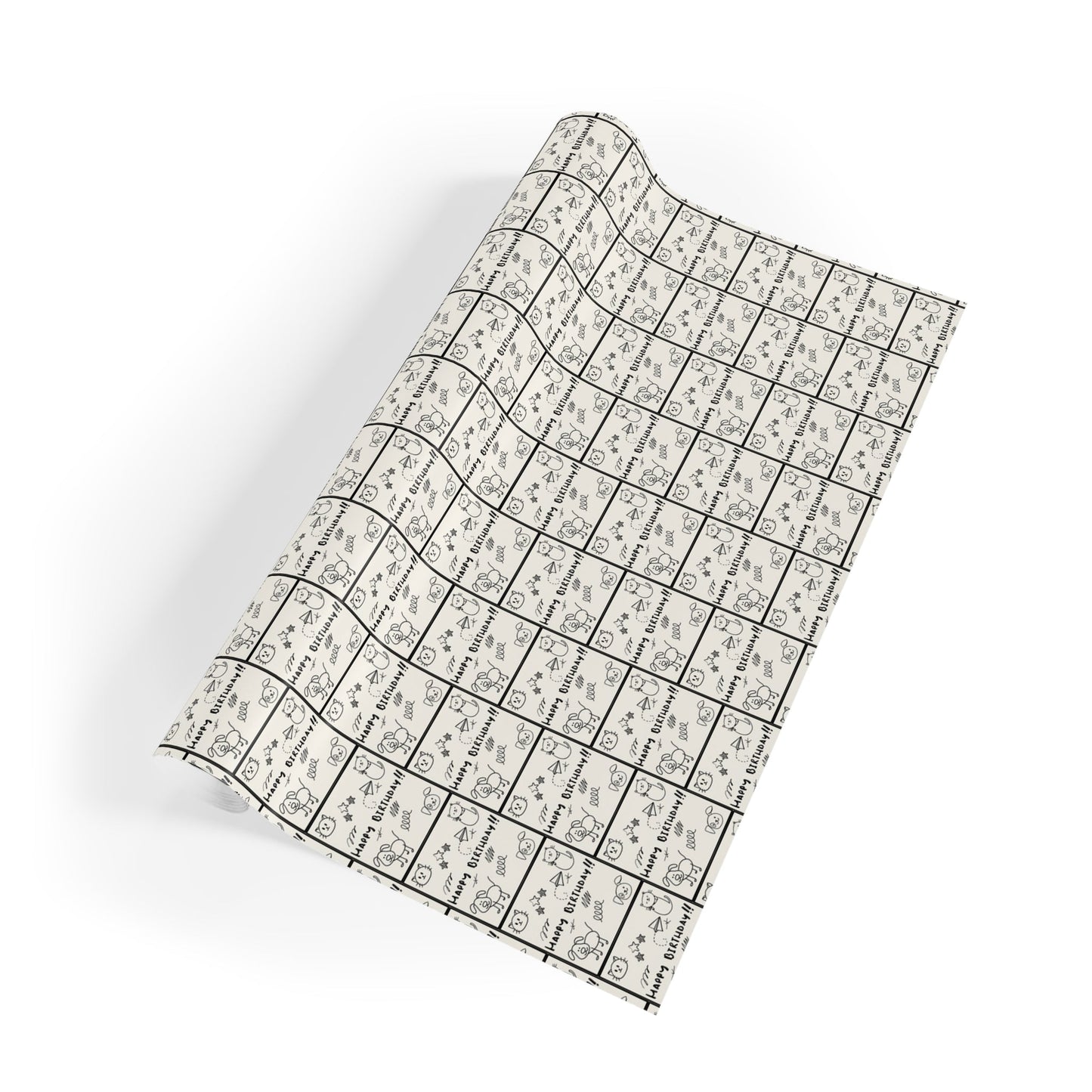Sketched Puppies & Kitties Birthday Gift Wrap Roll for Adorable Presents