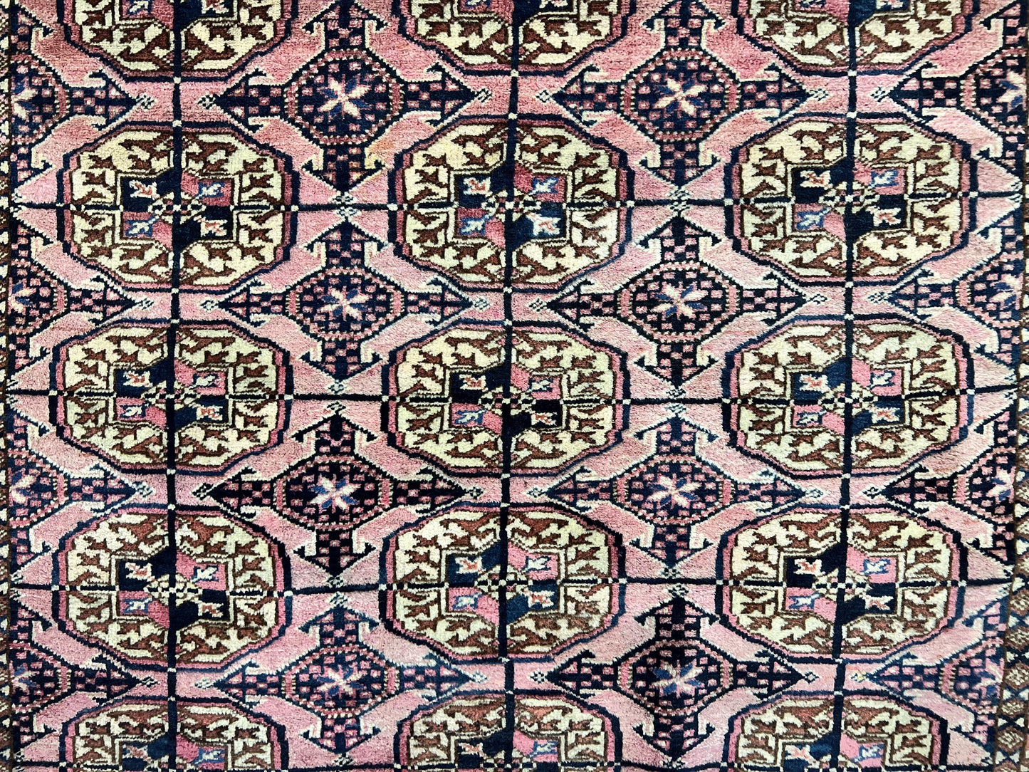 Persian Turkoman Rug 4x6, Wool Hand Knotted Antique Bokhara Carpet, Red Pink, Handmade Tribal Oriental Rug 4 x 6 ft