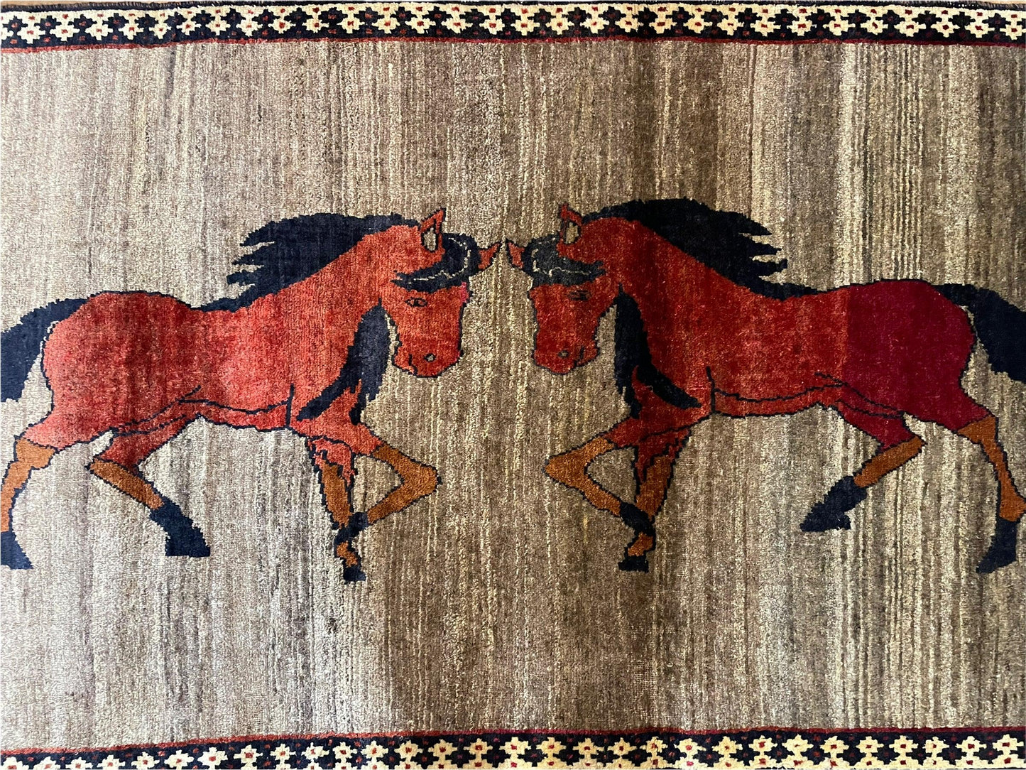 4 X 7 Handmade Hand-Knotted Quality Wool Rug Pictorial Horses Veggie Dyes Tribal