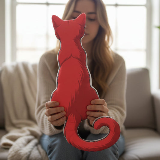 Red Cat Silhouette Pillow — No Face. All Attitude.