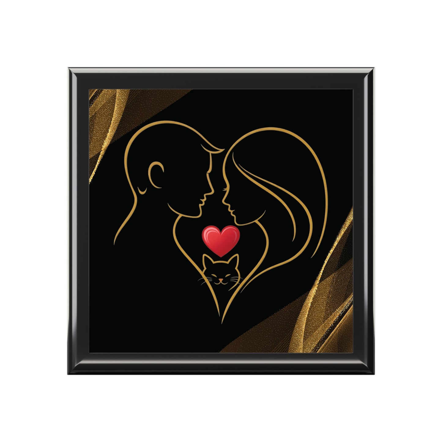 Pet Love Valentine Jewelry Box – Couple & Cat Heart Design