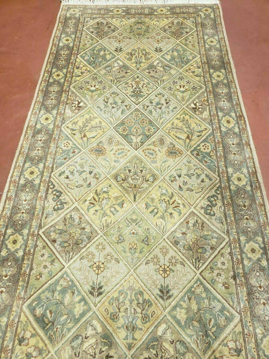 2' 7" X 9' Vintage Handmade India Floral Oriental Wool Runner Rug Hand Knotted