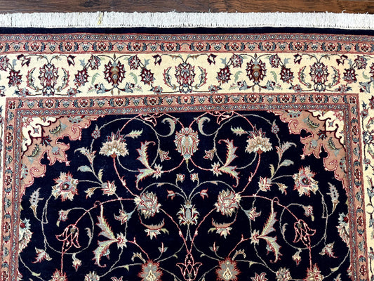 Navy Blue Pak Persian Rug 6x10, Floral Medallion, Traditional Persian Area Rug, Fine 240 KPSI
