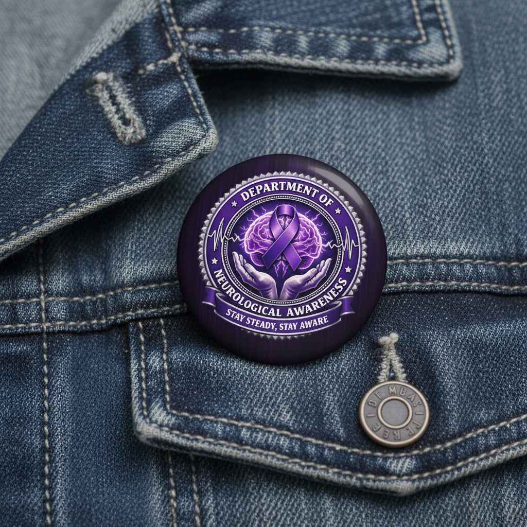 Department of Neurological Awareness Pinback Button – “Stay Steady, Stay Aware” Faux Seal