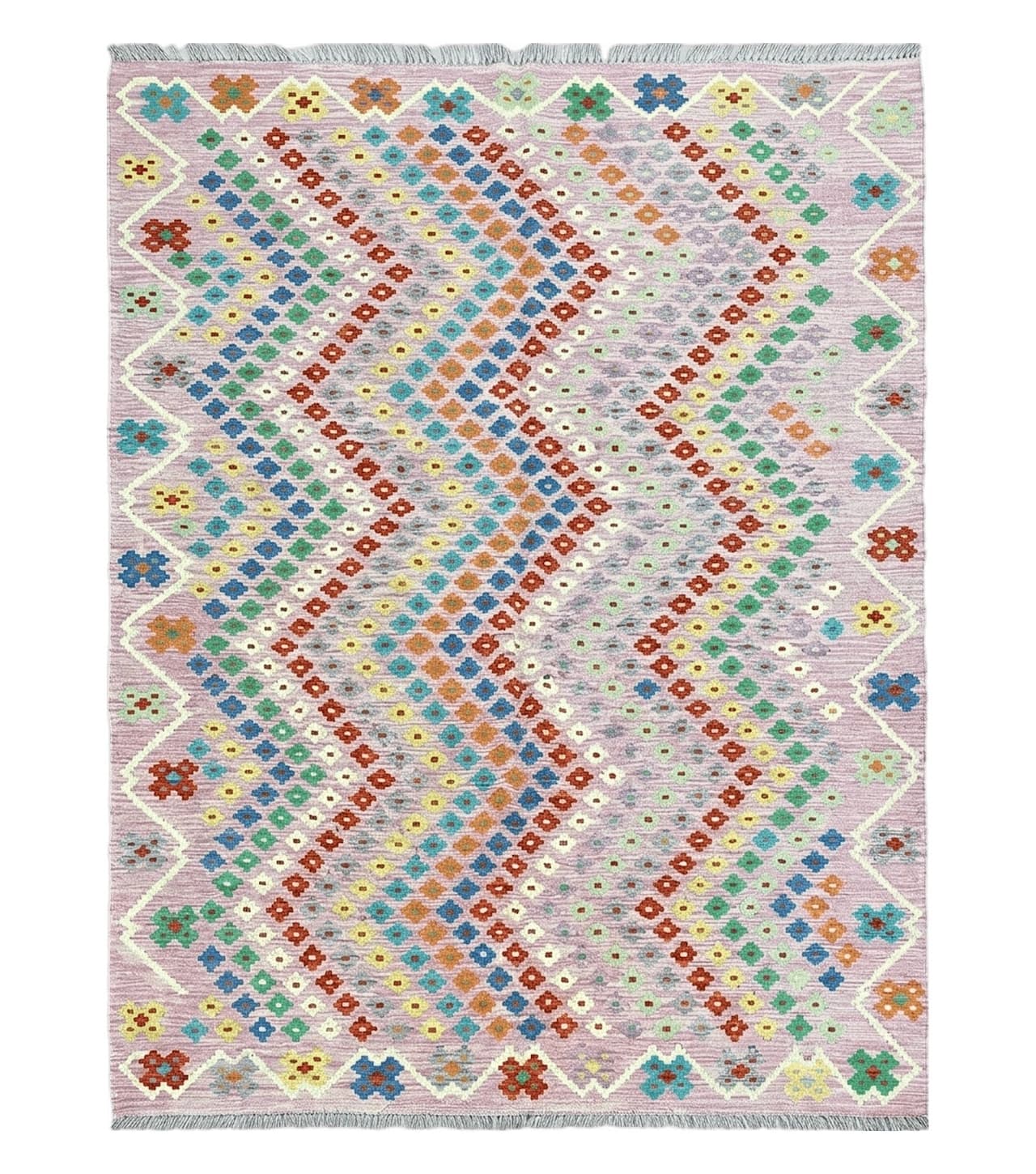 Pink Kilim Rug 6x8 Colorful Turkish Kilim Rug 6 x 8 Flat Weave Kilim Playful Kilim Multicolor Anatolian Chobi New Kilim