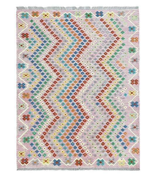 Pink Kilim Rug 6x8 Colorful Turkish Kilim Rug 6 x 8 Flat Weave Kilim Playful Kilim Multicolor Anatolian Chobi New Kilim