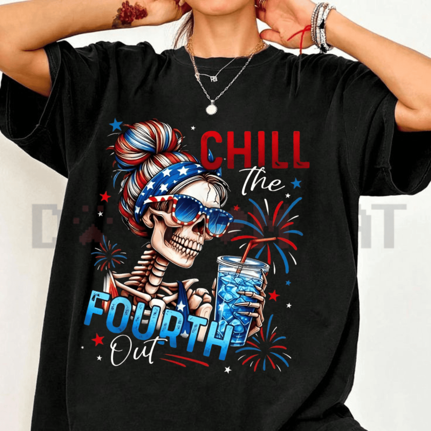 "Chill The Fourth Out" Patriotic Skeleton T-Shirt