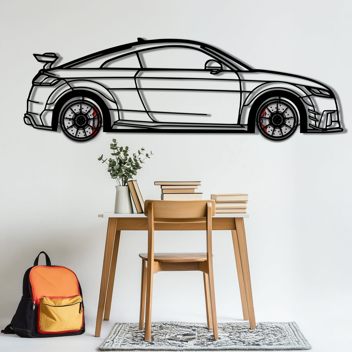 Audi TT Metal Car Wall Art with Rotating Wheels - Iconic Sports Coupe Silhouette Decor - Interactive Automotive Wall Art- KAFMEKA099