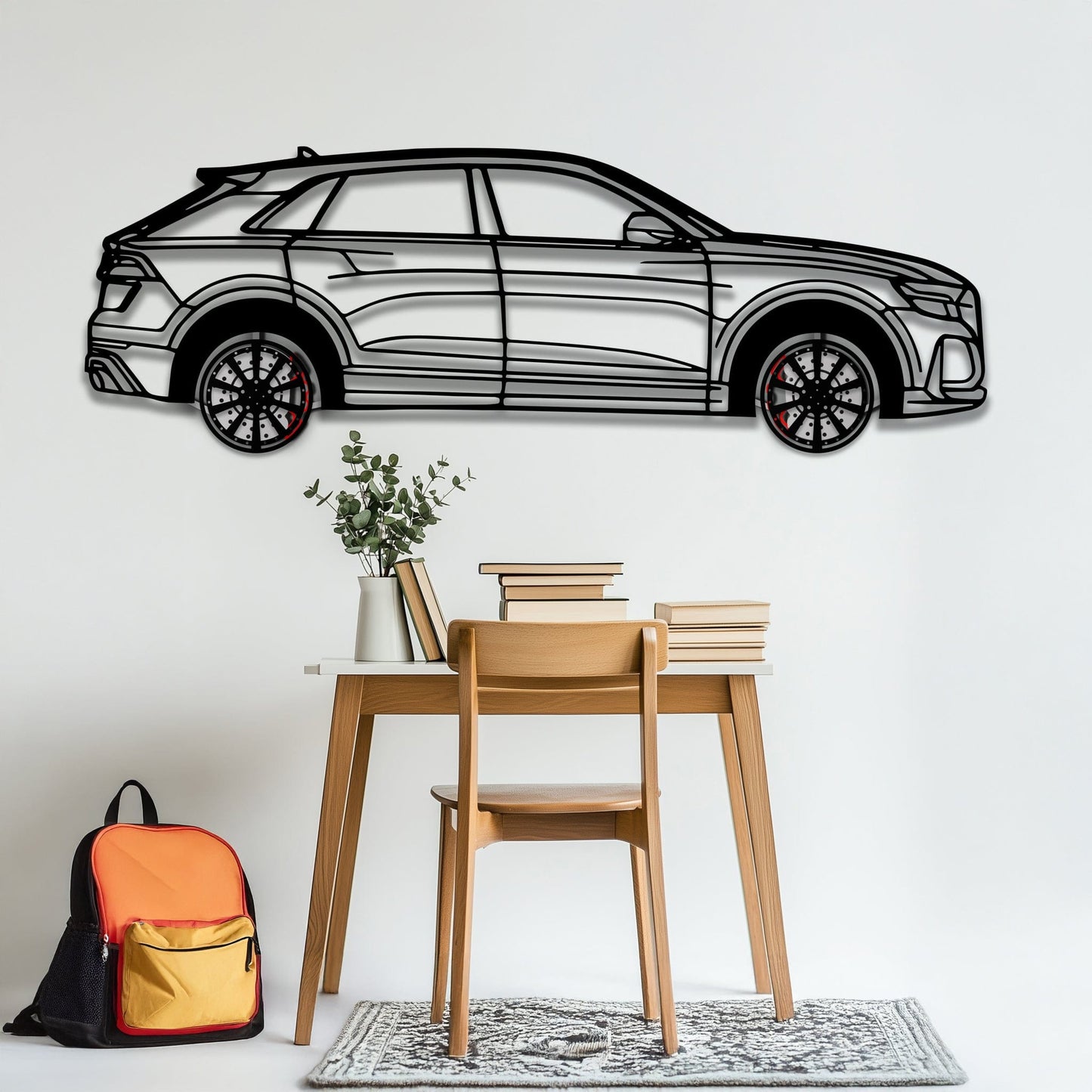 Audi Q8 Metal Car Wall Art with Rotating Wheels - Handmade Luxury SUV Silhouette Decor - Automotive Wall Art for Petrolheads - KAFMEKA095