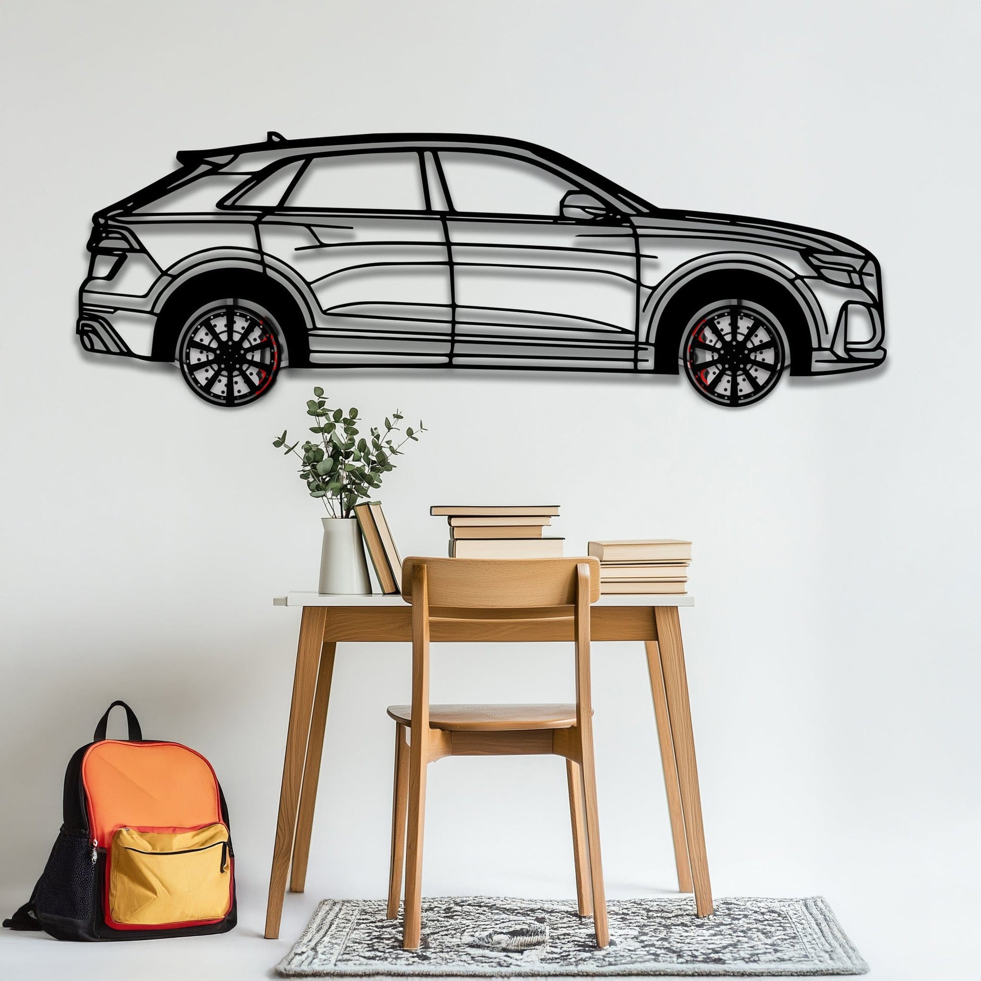 Audi Q8 Metal Car Wall Art with Rotating Wheels - Handmade Luxury SUV Silhouette Decor - Automotive Wall Art for Petrolheads - KAFMEKA095