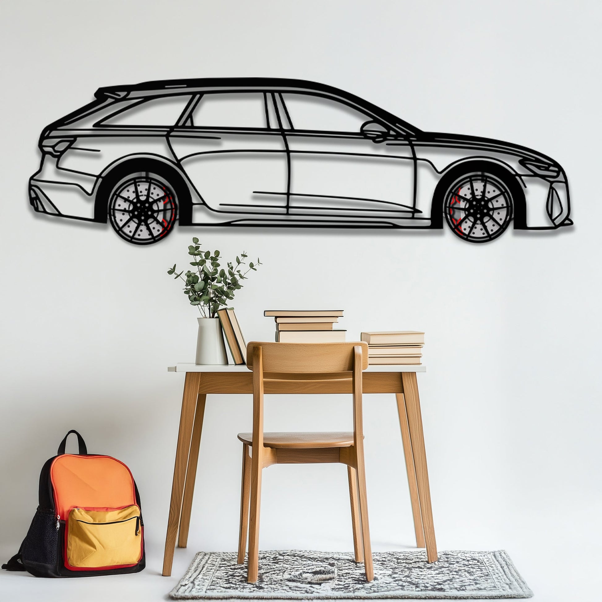 Audi RS6 Avant Metal Car Wall Art with Rotating Wheels - Super Wagon Silhouette Decor - Interactive Automotive Wall Art - KAFMEKA098