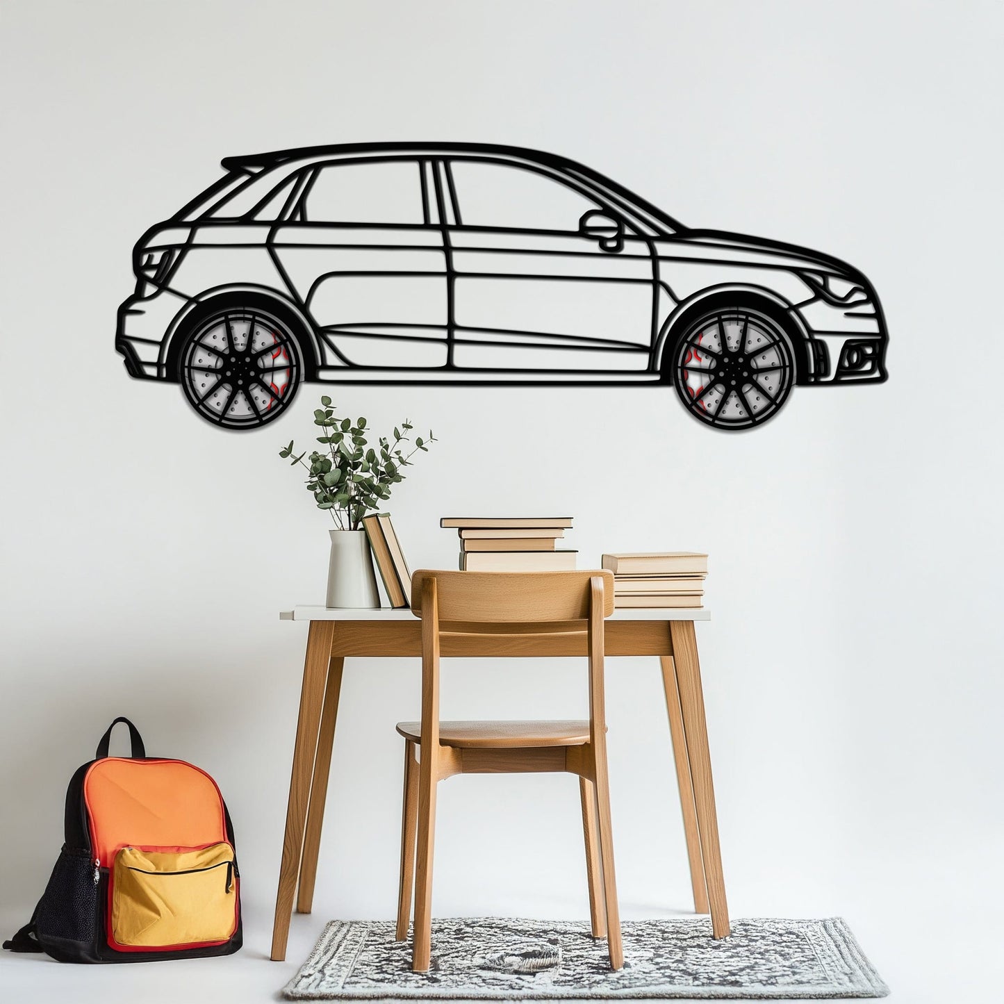 Audi A1 Metal Car Wall Art with Rotating Wheels - Handmade Car Silhouette Decor - Automotive Wall Art for Petrolheads-KAFMEKA094