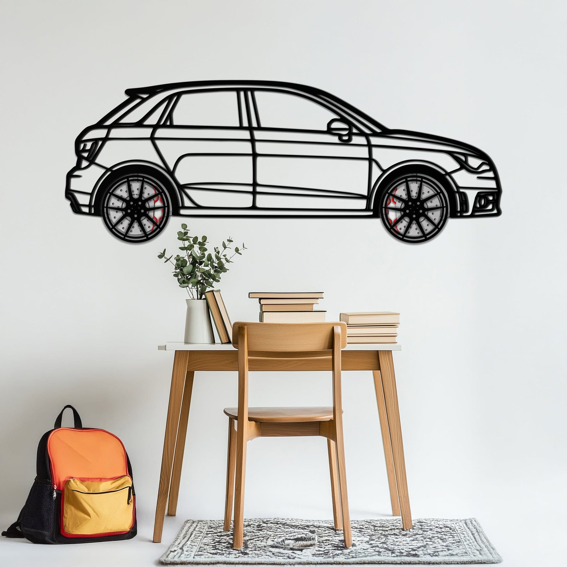 Audi A1 Metal Car Wall Art with Rotating Wheels - Handmade Car Silhouette Decor - Automotive Wall Art for Petrolheads-KAFMEKA094