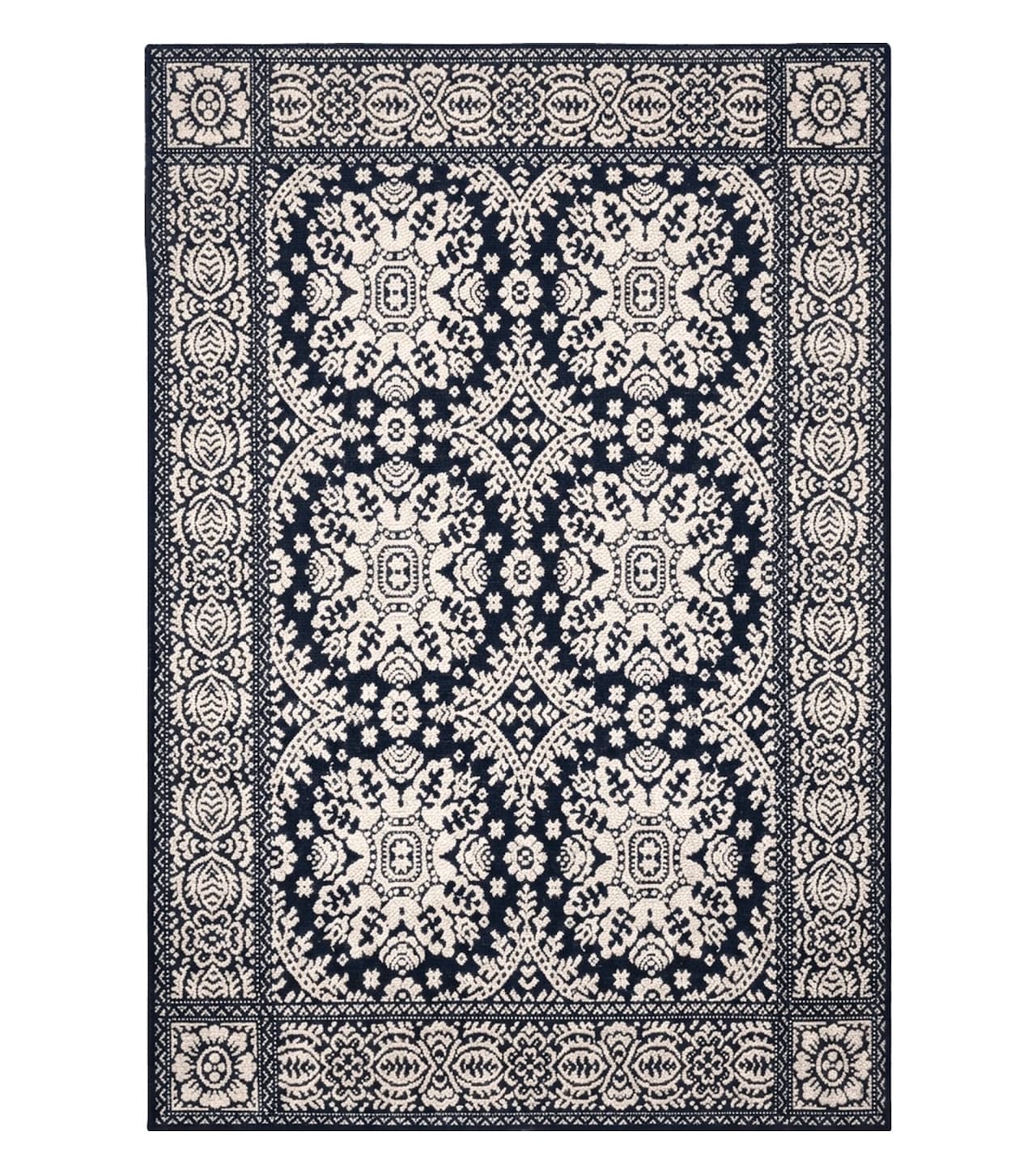 4x6 Power-Loomed Rug Dark Navy Blue & Ivory Oriental Carpet Nice