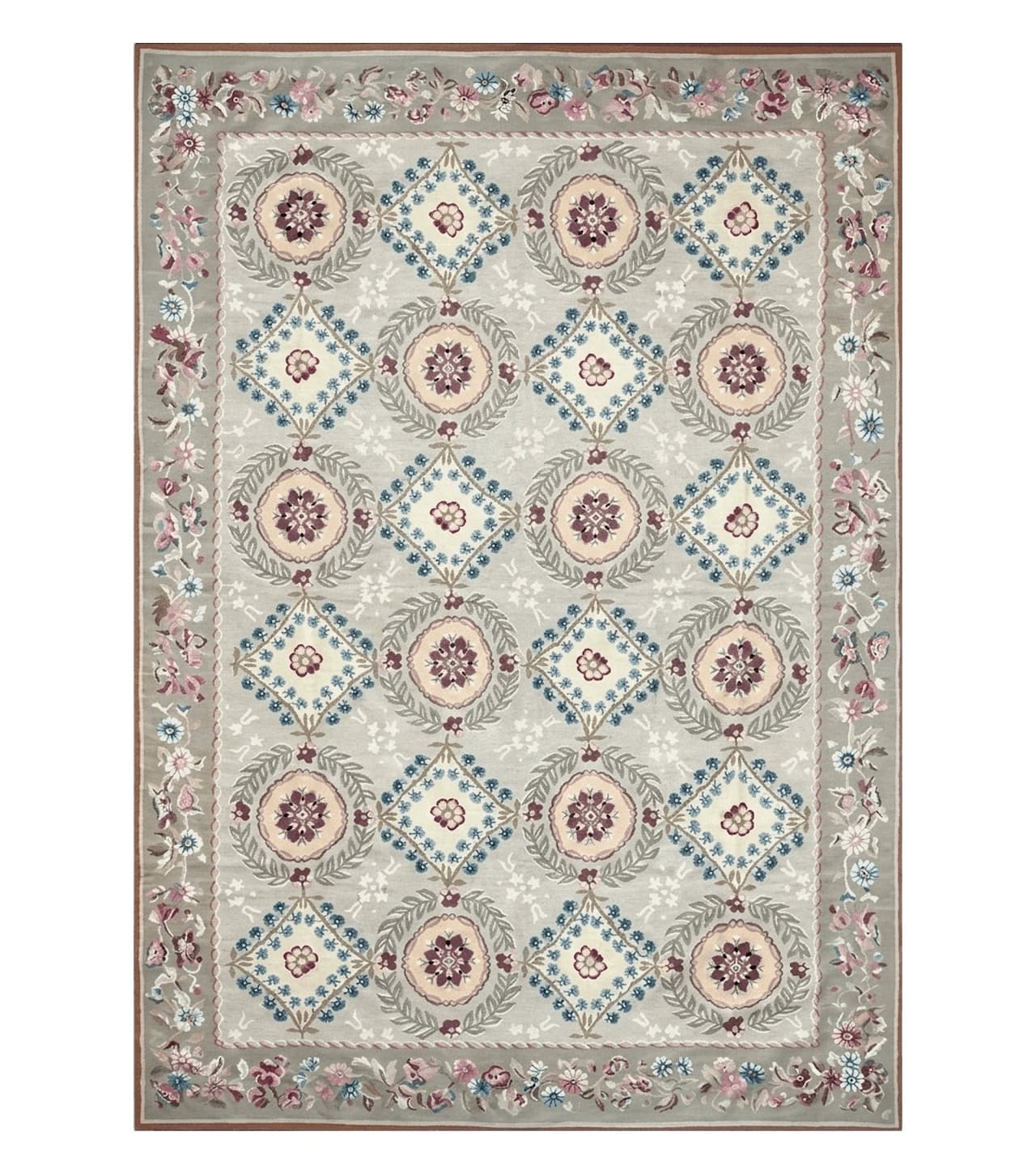 9x13 Needlepoint Carpet, French Design Rug, Hand-Knotted, Brand New Needlepoint Rug 9 x 13, English French European Style, Beige Floral