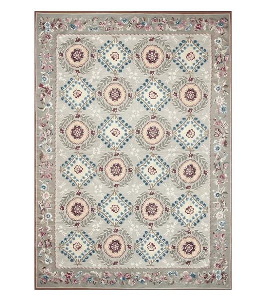 9x13 Needlepoint Carpet, French Design Rug, Hand-Knotted, Brand New Needlepoint Rug 9 x 13, English French European Style, Beige Floral