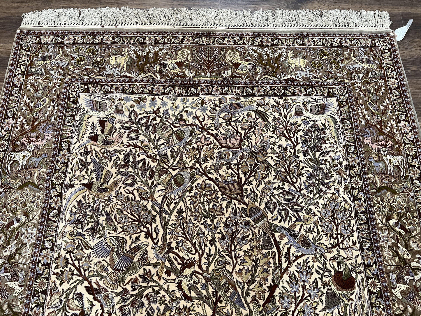Persian Isfahan Rug 5x8 - Tree of Life, Animal Pictorials, Kork Wool & Silk