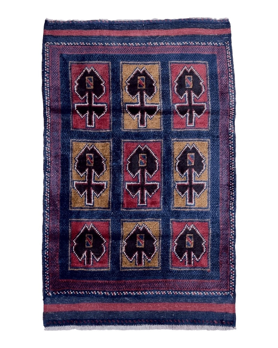 2' 9" X 4' 5" Vintage Handmade Tribal Wool Rug Balouchi Afghan Rug Blue Red 3x5