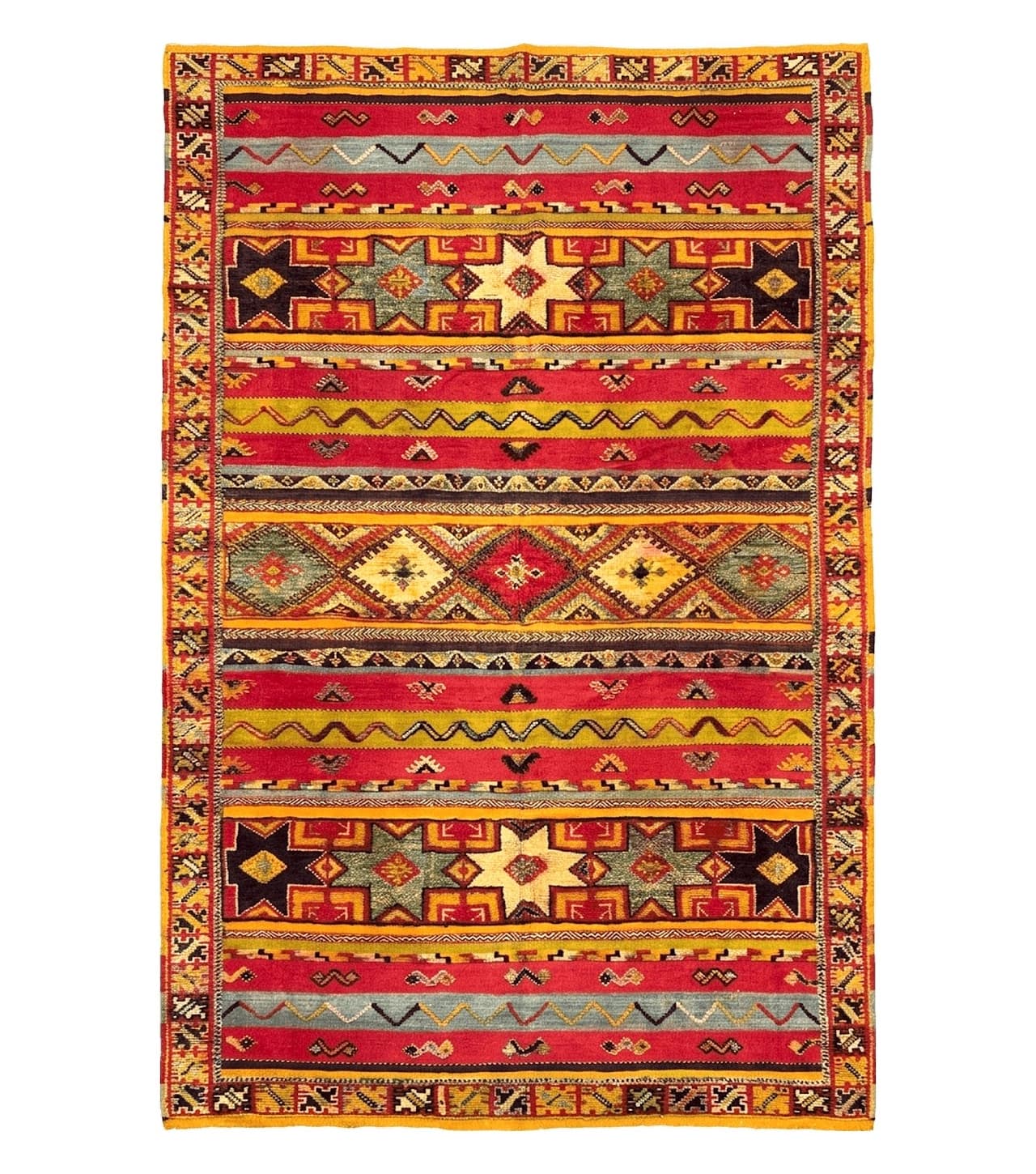 Unique Moroccan Rug 7x10, Room Sized Carpet, Red Orange Gray, Wool Oriental Striped Geometric Tribal Boho Rug, Flatweave with Raised Pile