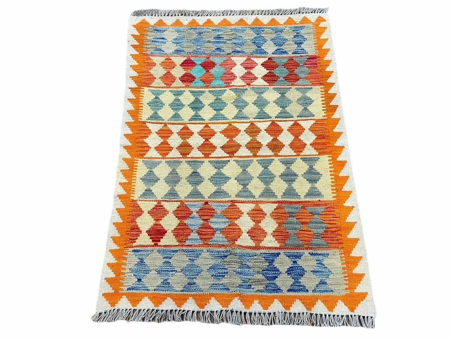 Small Chobi Kilim Rug 3x4 Colorful Diamond Kilim Small Turkish Multicolor Kilim with Diamond Pattern Wool Flatweave Nice