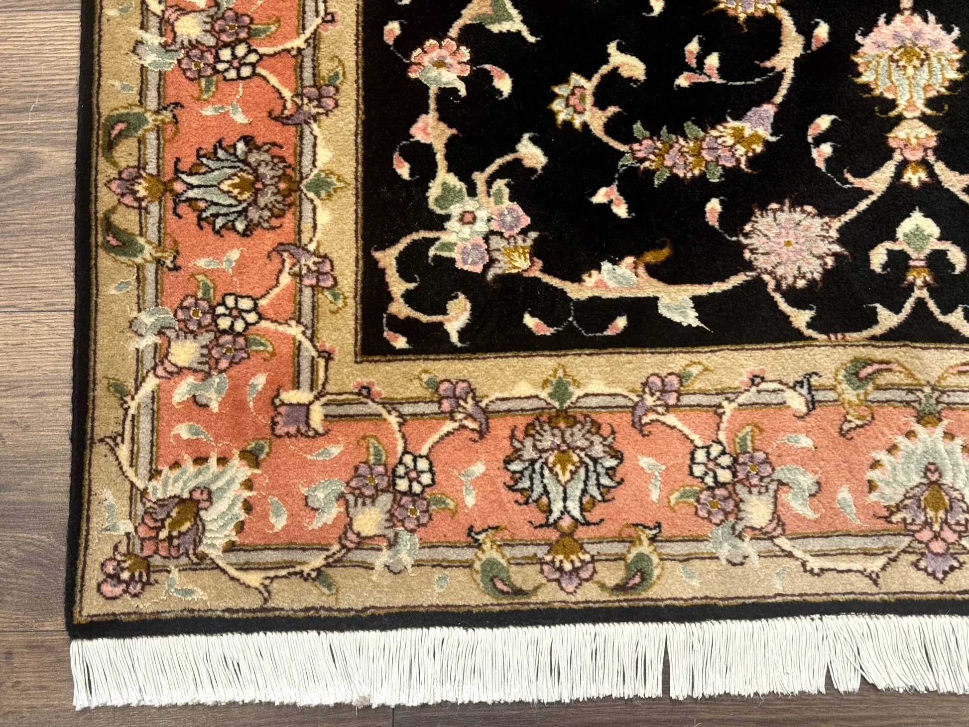 Persian Tabriz Rug 3x5 Black and Salmon Floral Fine Handmade 360 KPSI