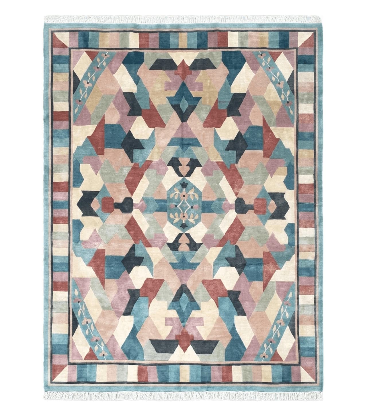 Contemporary Indian Nepalese Area Rug 8x11, Wool Hand-Knotted Modern Multicolor Nepali Abstract Carpet 8 x 11 Soft Playroom Nursery Room Rug